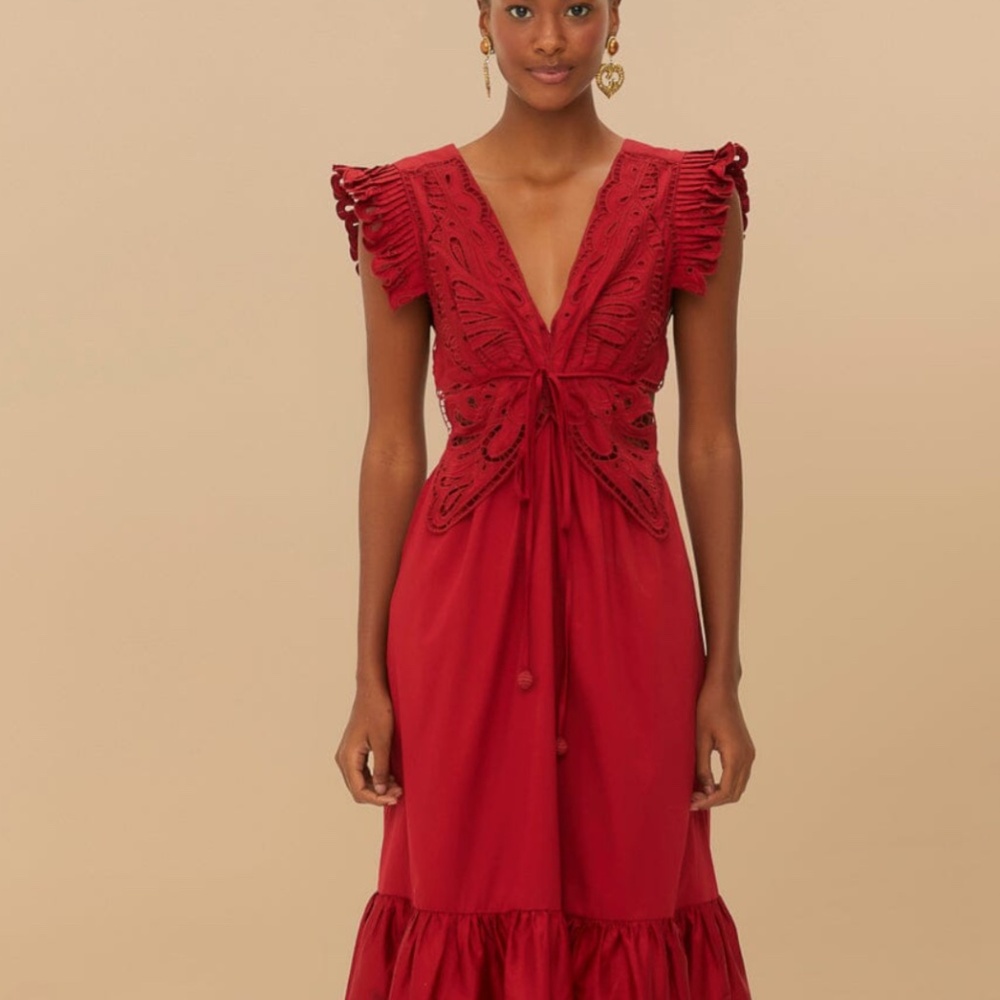 Farm to Rio Red Cut Out Midi-Dress